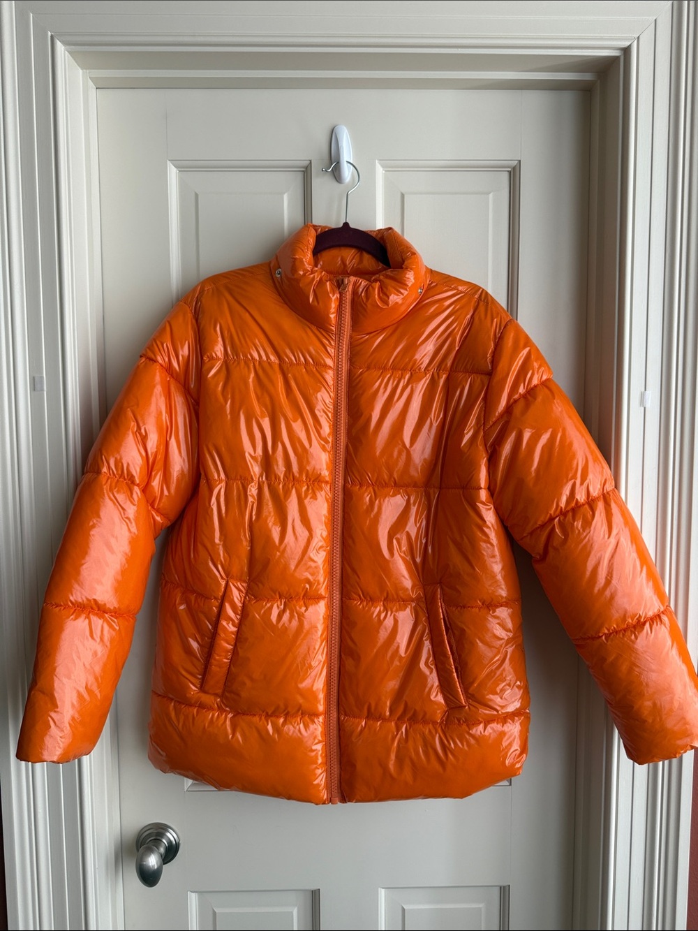 Forever 21 Glossy Orange Puffer Jacket
